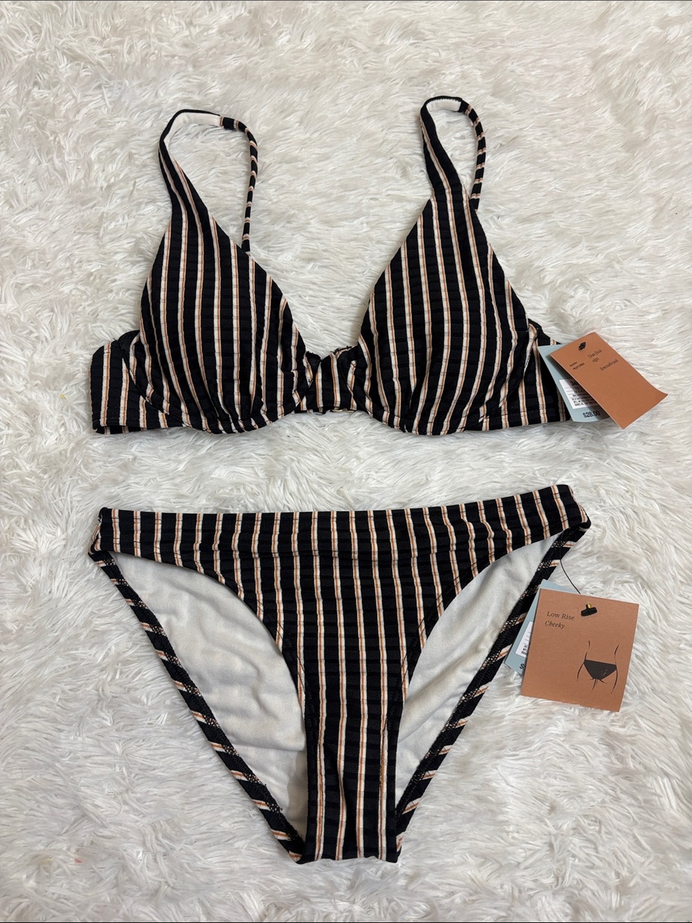 NWT Shade & Shore 2 Piece Textured Striped Swim Set Top Size 34B & Bottoms XS